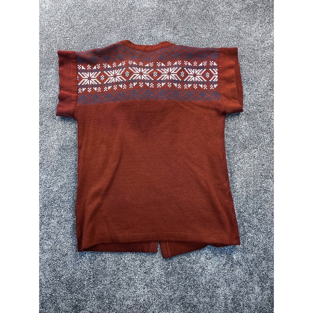 Catalina Jacquard Cardigan Womens M Acrylic Short Sleeve Nordic Vintage Brown - Picture 2 of 8